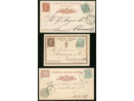 1878/79, Three 0,10 l. postal stationery cards, each used with additional franking 5 c. grey-olive to Chemniz, Sachsen and Li