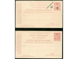 1879, ‘Carte-Telegramme Tubes Pneumatiques’ first issue two postal stationery cards, one overprinted 30 c. on 50 c., both unu