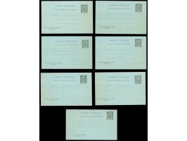 1892, Allegory set of 13 complete postal stationery answering cards, including Mayotte, Reunion, Martinique, Guinee, Congo, B