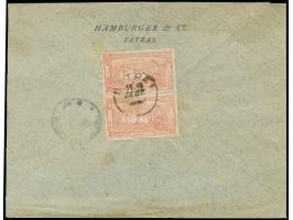 1897, Olympics 1896 chariot 25 l. orange vertical pair tied to reverse of envelope by "Patras 18/Sept” cds., sent to Germany 
