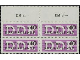 1956/57, 40 Pfg. sowie unverausgabte 10 Pfg., je im Viererblock mit allseits gezähntem Bogenrand in Markengröße, postfrisch
