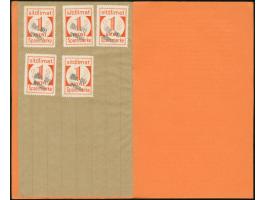 1950, Greenland Savings Book with orange cover (rare type) containing 28 large-numeral postal saving stamps 25 øre deep blue 