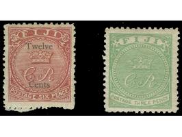 1871/72, 3 d. pale yellow-green and ‘Twelfe Cents’ on 6 d. carmine-rose, good perforationes, unused pair, fine.