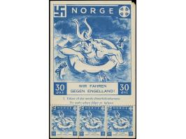 Britische Propagandafälschungen für Norwegen: 1941, WIR FAHREN GEGEN ENGELAND, große und 3 kleine Vignetten zusammenhängend, 