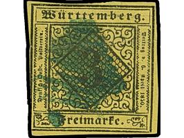 Tuttlingen, enger quadratischer Strichstempel, praktisch komplett abgeschlagen auf 3 Kr. auf hellgelb, teils berührt. Fotobef