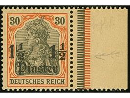 1½ Pia. auf 30 Pfg. mit Aufdruckfehler „Fußstrich sowie Anstrich der großen 1 der linken Wertangabe „1 ½“ abgebrochen“, postf
