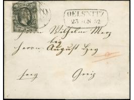 1851/55, Friedrich August 1/2 Ngr. auf mattgrau, kleines Format auf dünnem Papier, oben rechts winzig an Randlinie geschnitte
