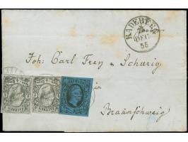 2 Ngr. a. dunkelblau in Mischfrankatur mit 2 Einzelwerten Johann, ½ Ngr. a. grau (ein Wert leicht über den Rand des Briefes g