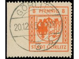 1945, Stadtwappen mit Spargummi 8 Pfg., links ungezähnt, sauber gestempelt. Fotobefund Kunz BPP (2013) (Mi. 450,-)