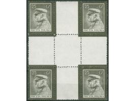 1935, Pilsudski mourning issue, 5g, 15g and 25g three different cross gutter blocks of four, mint never hinged, very fine (Sc