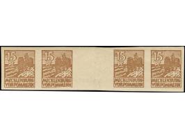 1946, Abschied 15 Pfg. Im waagerechten Zwischensteg-4er-Streifen, postfrisch. Im Steg gefaltet und herstellungsbedingter Gumm