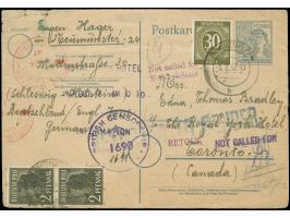 1947/48, Ganzsachenkarte 12 Pf von Neumünster Schleswig nach Toronto Canada und Brief von Abbehausen 1948 nach Südafrika (ung