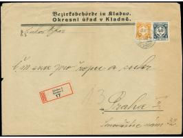 1942, Einschreiben mit MiF 40 H schwärzlichblau und 5 K dunkelgelblichorange von Kladno nach Prag (gefaltet), dazu Beleg vom 