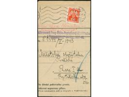1942, Einschreiben mit MiF 40 H schwärzlichblau und 5 K dunkelgelblichorange von Kladno nach Prag (gefaltet), dazu Beleg vom 