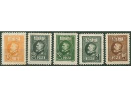 1926, King Ferdinand I 60th birthday, proof set of five values in different colours, up to 10 lei, watermark vertically wavy 