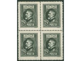 1926, King Ferdinand I 60th birthday, 25 b. slate, colour trial proof block of four, watermark vertically wavy lines, perfora