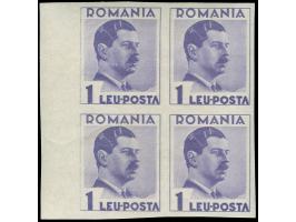 1935, King Carol II, 1 lei violet, imperf margin block of four, mint never hinged, fine and very rare. (SG 1312var.)