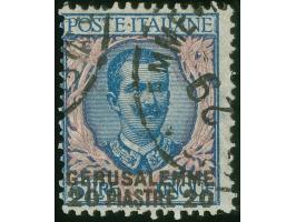 1909, GERUSALEMME 20 pia. on 5 l. rose blue, clear cancelled in good quality, signed Diena. (Sassone 1.600,- €)
