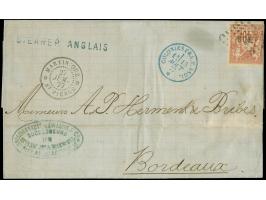 1878, French Colonies: single 40 c. (issue 1877, slightly touched at right) tied by "MQE" to envelope, blue oneliner "STEAMER