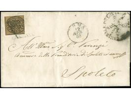 1858, 3 baj on brown, slightly touched at left with double separation lines, tied to pre-printed letterhead of the Ministry o