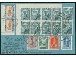 1933, Simonos monastery on Mount Athos 25 L green-blue in corner margin block of eight tied to asking part ‘postage-paid’ pos