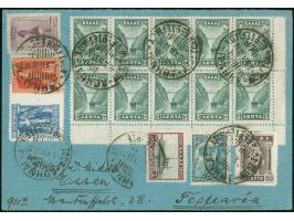 1933, Corinth Canal 5 L dark green in corner margin block of ten tied to postcard with text from a traveller, by Athens cds. 