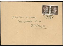6 auf 10 Pfg. im waagerechten Paar, mit Stpl. “LIEPAJA 20.4.45” auf Briefkuvert nach Kuldiga. Ein Wert Eckbug und Umschlag ge