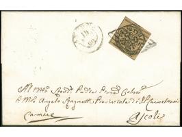 1860, 3 baj on brown, slightly touched on left with separation lines on three sides, tied by grid stamp to envelope from PIGL
