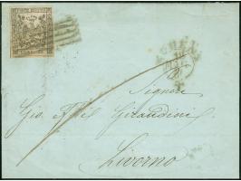 1855, 25 c. on brownish, full margins with separation lines on two sides tied to envelope with mute cancellation from MODENA 