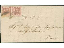 1860, 1 gr lilac-rose horizontal pair, full margins on all sides, minimally touched at top left, tied to envelope from Naples