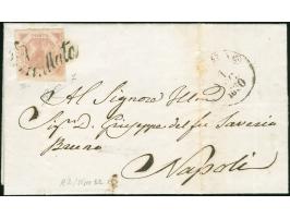 1860, 2 gr light rose, full margins tied to envelope from “AQUILA”, by rare Slavazzo stamp “ANNULLATO” (Type 32/R3), to Naple