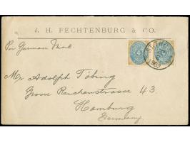1896/1901, 4c brown &amp; blue, horizontal pair, tied to commercial cover to Hamburg, endorsed “per German Mail”, with Hambur