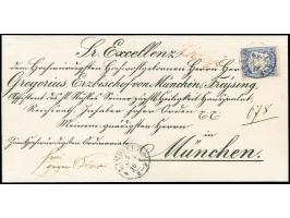 7 Kreuzer ultramarin, links unten etwas berührt, sonst voll- bis breitrandig, mit DKr. "LANDSHUT 5 Mai 1869" und nebengesetzt