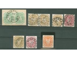 1867, 5 Einzelmarken und 2 Paare, meist sauber gestempelt