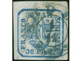 1862, 30 par. blue with part double printing, full to wide margins, clear cancelled “BUDEU 1/11,” Cert. Dr. Gmach BPP (2012).