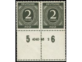 1946, Ziffern 2 Pfg., waagerechtes Unterrandpaar mit bedruckten Leerfeldern in Markengröße und HAN “4040.56”, postfrisch, ein