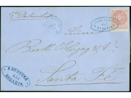 1863, Escuditos 5 c. rose-lilac, with accent, a fine example with good to large margins all round, used on 1863 cover to Sant