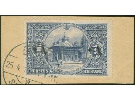 1915, 10 Pia. on 100 Pia. blue, variety “inverted overprint", clear cancelled on piece, an extremely scarce variety on piece,