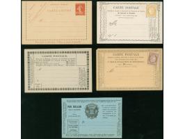 1870/72, 5 unused cards including 10 c. red on buff card-lettre unused,  10 c. Par Ballon Non Monte card, three pre-printed p
