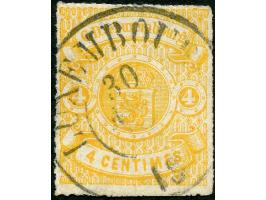 1865/71, Coat of Arms 4 c. greenish-yellow, colourless rouletted, fresh colour, central strike of Luxembourg 30 MARS cds., fi