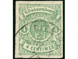 1874, Coat of Arms 4 c. blueish-green, good to wide margins, into left stamp at bottom left, fresh colour, clear part strike 