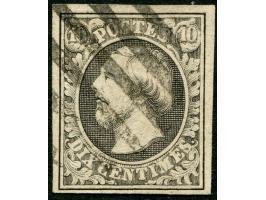 1852, 10 c. grey-black, clear to good margins, neatly cancelled by circle of 9 bars Remich, fine and scarce, sign. B.P.
