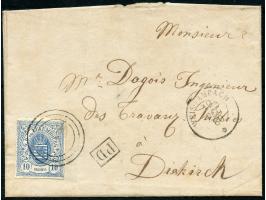 1860, 10 c. blue, clear to large margins, showing part of neighbours stamp at top, tied by target with adjacent "WEISWAMPACH 