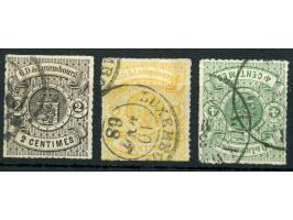 1865, Coat of Arms set of three stamps including 4 c. yellow, mainly good rouletted and fresh colours, clear cancellations, f