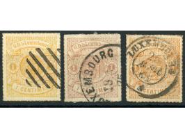 1865/75, Coat of Arms set of three stamps 1 c. orange, brown-orange and red-orange, mainly good rouletted and fresh colours, 