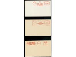 1937/39, Neopost meter mark proof strikes, 7 different of Kaunas, Klaipeda and Siauliai on cover size paper sheets, two with 