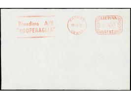 1937/39, Neopost meter mark proof strikes, 7 different of Kaunas, Klaipeda and Siauliai on cover size paper sheets, two with 