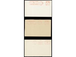 1937/39, Neopost meter mark proof strikes, 7 different of Kaunas, Klaipeda and Siauliai on cover size paper sheets, two with 