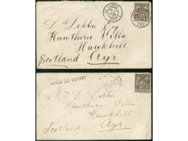 1900/01, Canea two covers franked with 1pia/25c Sage, sent to Scotland, tied with "LA CANEE 9.Nov.00" and "9.Mars.01", the se