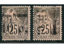 1891, two stamps 25 c. black, surcharged "COngo Francais / 10 c.", and vertical surcharge "Congo Francais / 15 c.", both unus